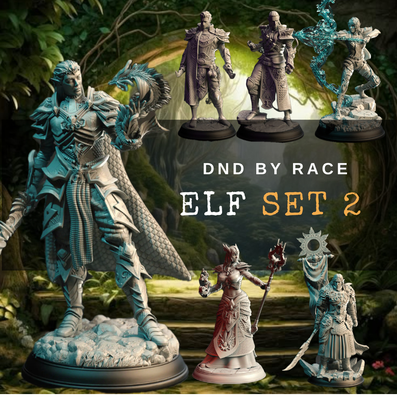 Elf I รวมโมเดลเผ่า Elf Set 2 (งานเรซิ่นสีเทา ฐาน 1 นิ้ว)