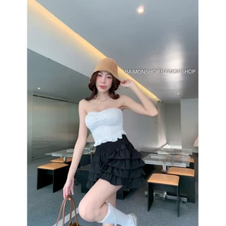 💰MahahengCloset💰เกาะอกสีพื้น ผ้าครัช ดีไซน์ย่นหน้าเพิ่มลูกเล่น เรียบหรู ดูแพงสุดๆ💕