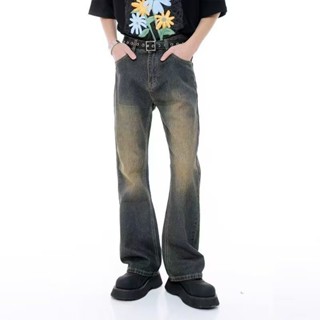 กางเกงยีนส์ขาม้า ทรงกระบอก ยีนส์ ขาม้าเอวสูง สไตล์เกาหลี