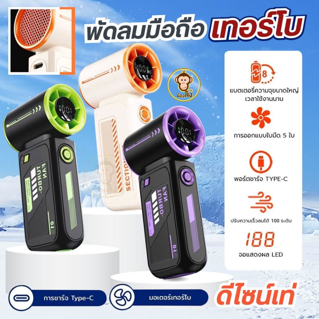 พัดลมเทอร์โบ พัดลมมือถือพกพา รุ่นN115 ปรับตัวลมเกียร์ 100เกียร์ หน้าจอLED รุ่นมินิ น้ำหนักเบา พกพาสะดวก มี3สีให้เลือก
