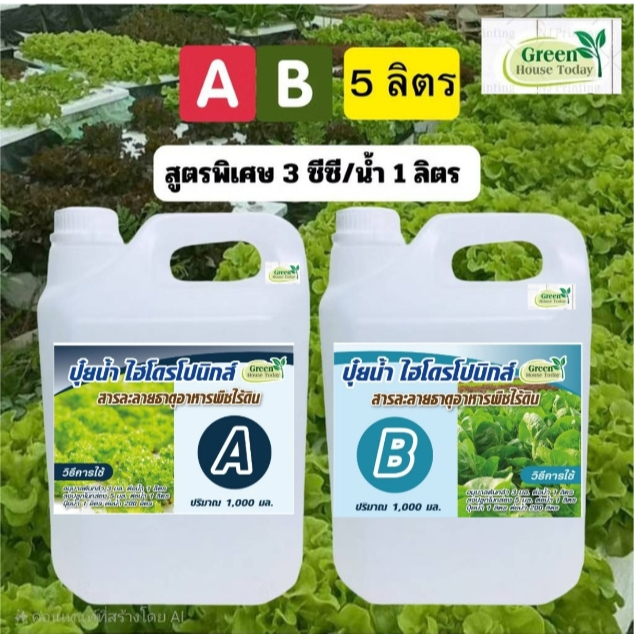 ปุ๋ยน้ำ AB ไฮโดรโปนิกส์ สูตรเข้มข้น(1:100) ขนาด 5 ลิตร(A5L+B5L) ธรรมชาติ ปุ๋ยน้ำ ผักสลัด /2แกลอน5ลิตร