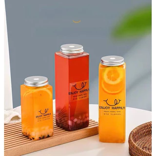[พร้อมส่ง] ยกลัง 50 ชุด ขวดพลาสติกใส PET ทรงสี่เหลี่ยม 500ml ฝาอลูมิเนียม ขวดน้ำ ชาผลไม้ ชาไข่มุก