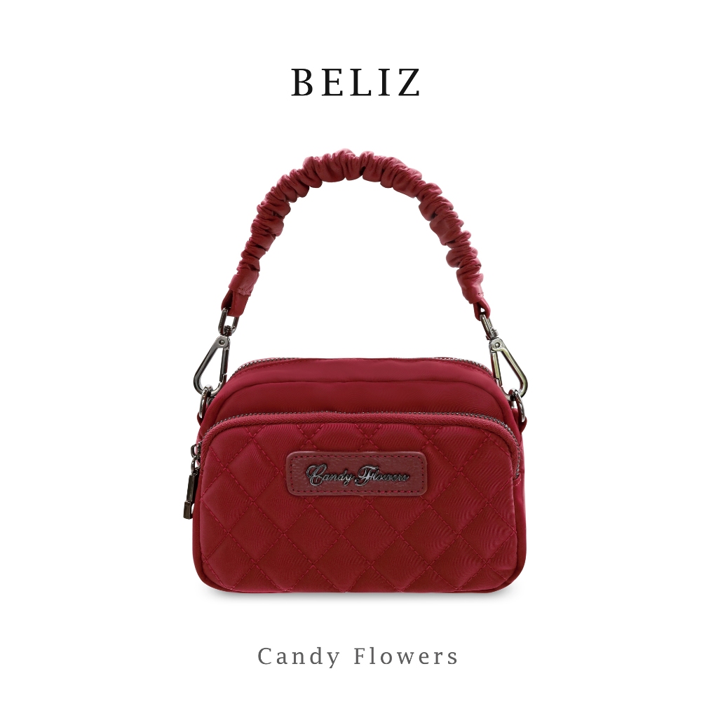 Candy Flowers กระเป๋าสะพายครอสบอดี้  รุ่น Beliz ดีไซน์หน้าไดมอนด์คัท สายสั้นจับจีบ สายยาวถอดได้ ปรับได้ 2 สไตล์ ดูดีมาก
