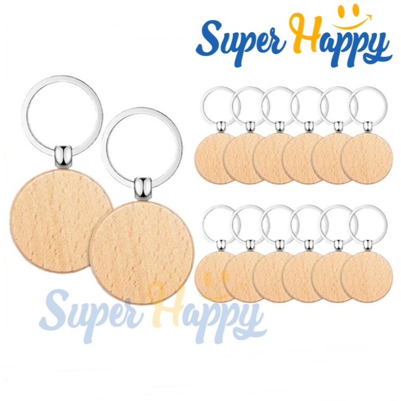 พวงกุญแจไม้เปล่า (15/20/25 ชิ้น) ทรงกลม พวงกุญแจไม้แกะสลักได้ DIY สําหรับตกแต่งพวงกุญแจ งานฝีมือ