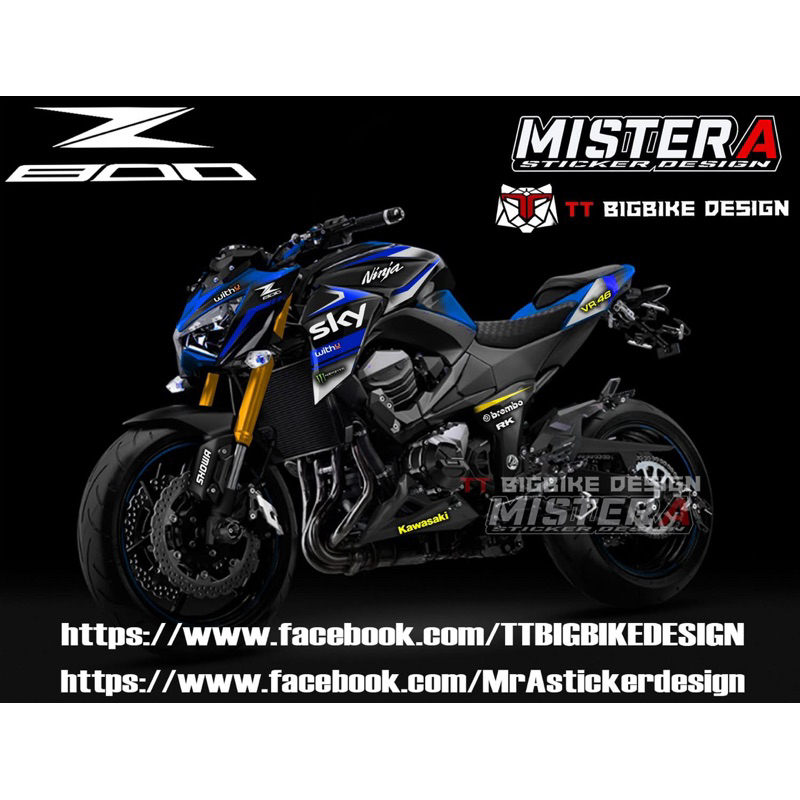 (Mr.AM) ชุดสติ๊กเกอร์ [เกรด Premium] Kawasaki Z800 (SKY)