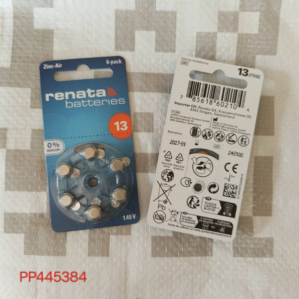 ถ่านหูฟัง ถ่านเครื่องช่วยฟัง Renata เบอร์ 13 - Renata Batteries 13 (PR48) หมดอายุ 2027-09