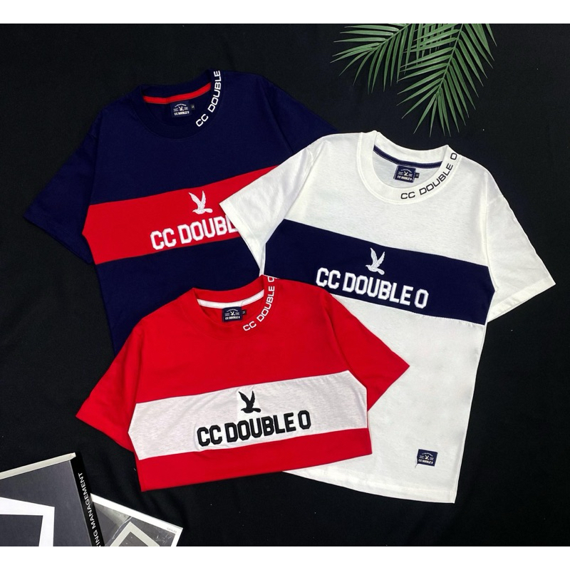 CC Double O เสื้อยืดคอกลมแขนสั้น 3 ท่อน ปักโลโก้คอ 102