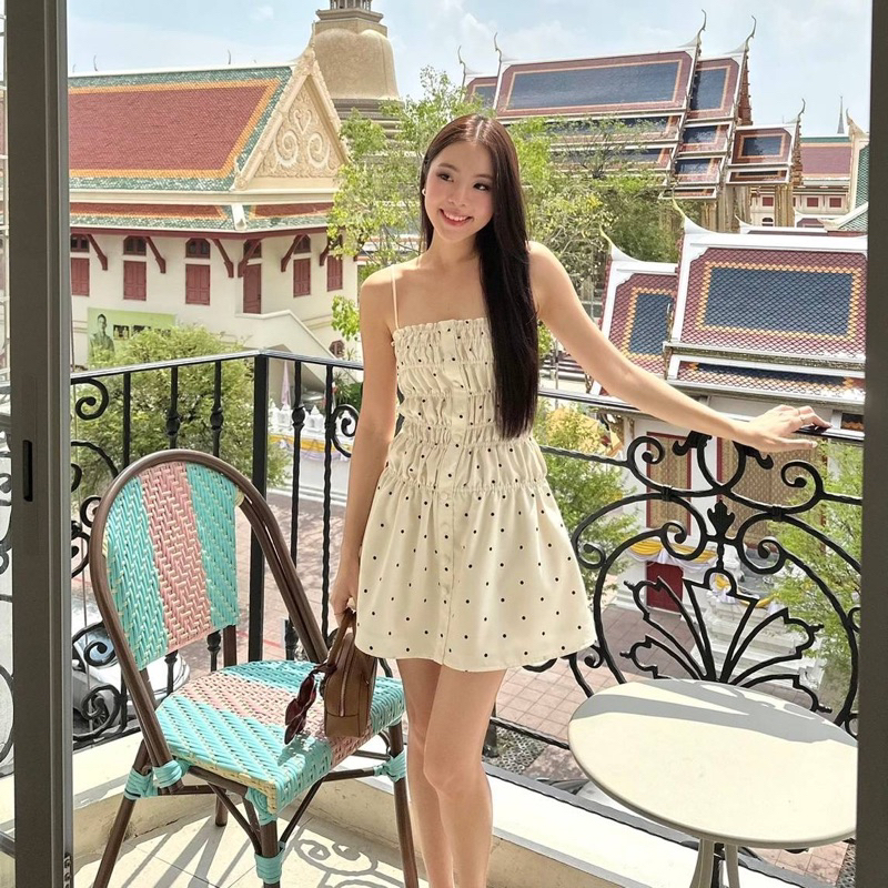 Daiquinii.bkk-Honey dress polka dot cream ราคา ถูกที่สุด ดีลบีเคเค