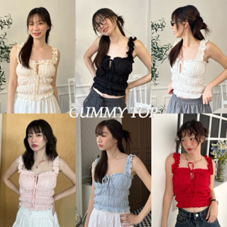 Gummy top - เสื้อแขนกุดดีเทลแขนย่น จั๊มเอว สม้อคตัว มีลายผ้า…
