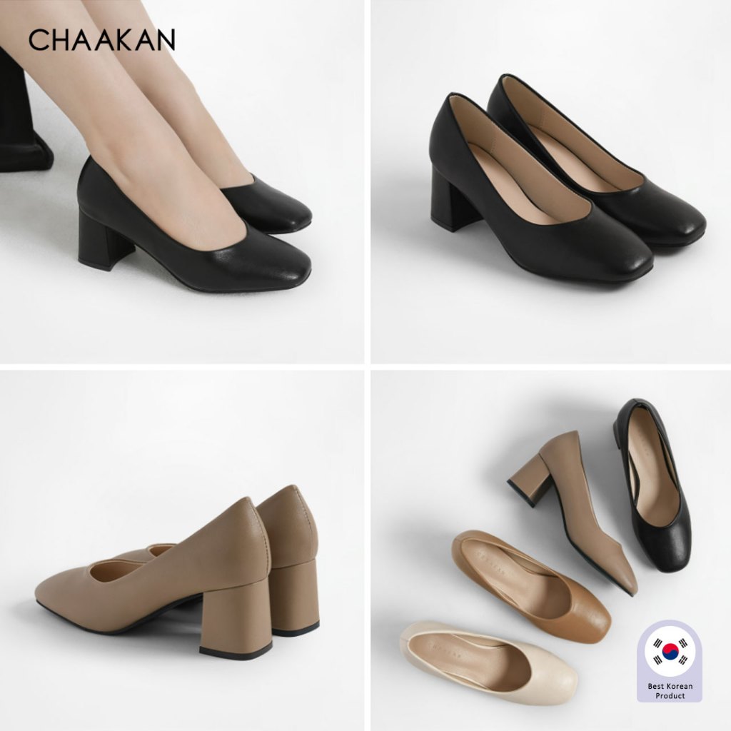 CHAAKAN [สินค้าจากเกาหลี 100%] Begin Square Pumps รองเท้าคัชชู หนังนุ่ม ส้นบล็อก มั่นคง ใส่ทำงาน สบาย น้ำหนักเบา เกาหลี