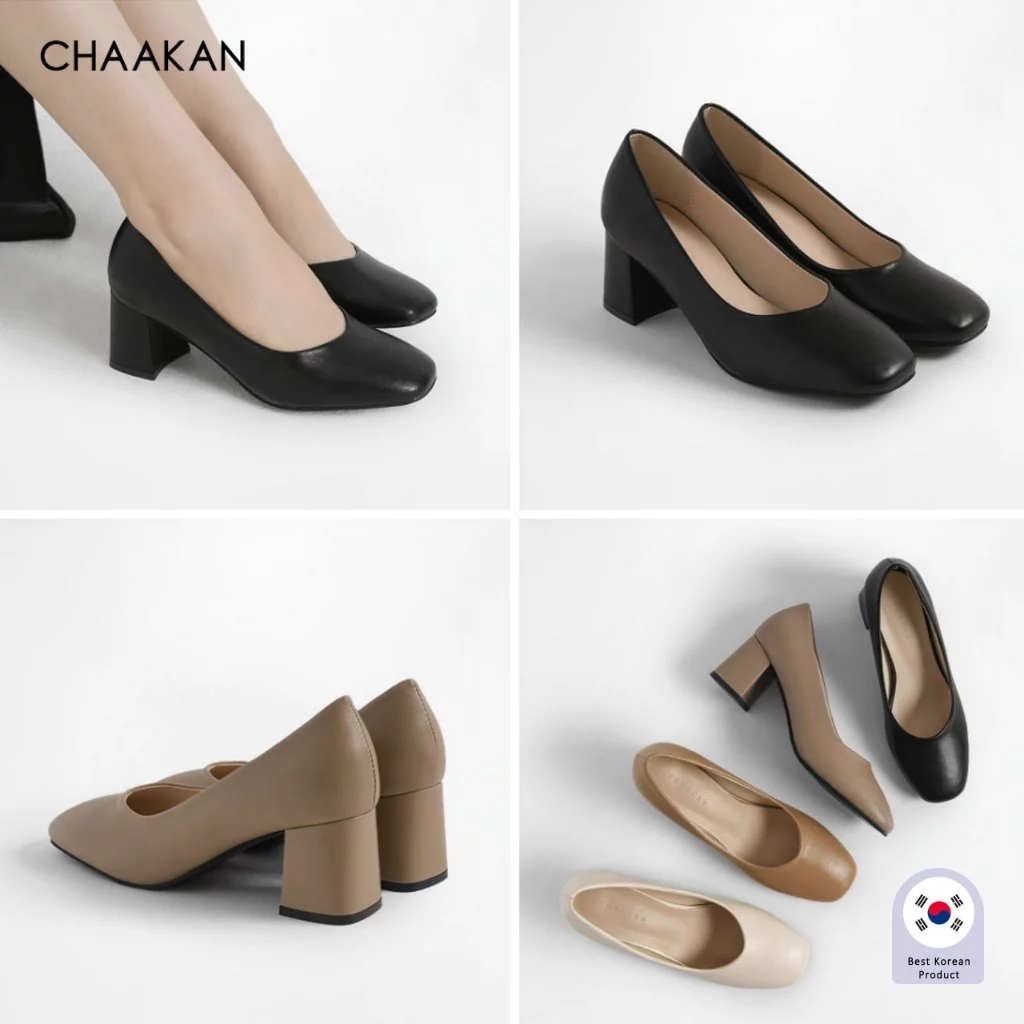 CHAAKAN [นำเข้าเกาหลี 100%] Begin Square Pumps รองเท้าคัทชูผู้หญิง ส้นบล็อก 6ซม. เดินมั่นคง ใส่ทำงาน ยืนนานไม่ปวดเท้า