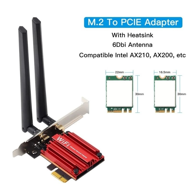 WiFi 6 Intel AX200 AX210 9260 8265 8260 M.2 เป็น PCIE Express 1X พร้อมเสาอากาศ 2x NGFF M.2 ตรัง