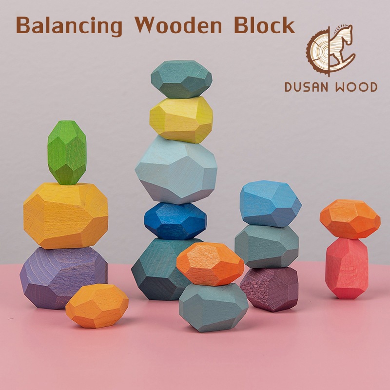 Rainbow Balancing Wooden Stones – หินบล็อกไม้สมดุลเสริมพัฒนาการ สร้างสมาธิ
