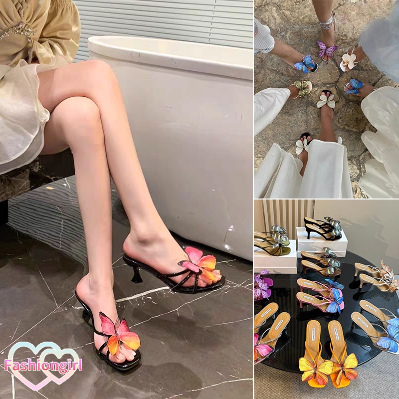 Fashion girl🦋🦋รองเท้าแตะ หัวเข็มขัดรองเท้า อุปกรณ์รองเท้าแตะ ลายดอกไม้และผีเสื้อ ไปเที่ยวทะเล หลากหลายสไตล์ summer