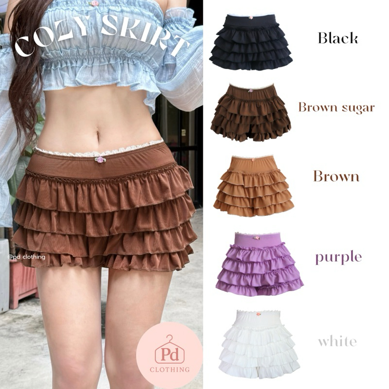 PDSK06 ส่งของทุกวัน กระโปรงกางเกง ระบาย4ชั้นน่ารักๆมีซับ sk06
