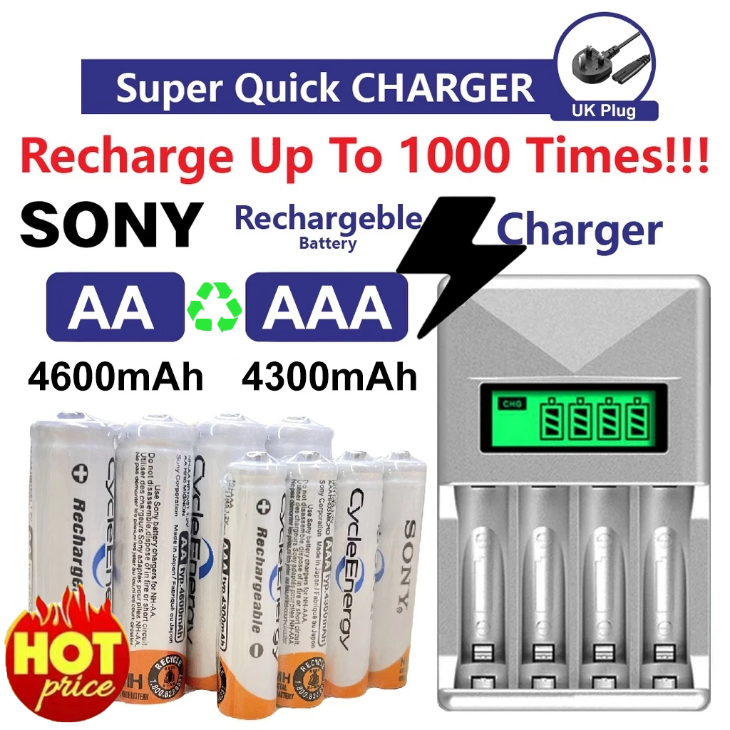 ถ่านชาร์จ aa SONY CycleEnergy 100% genuine, 4 pack center warranty, SONY AA 4600 mAh/AAA 4300 mAh Ni-MH ถ่านชาร์จ