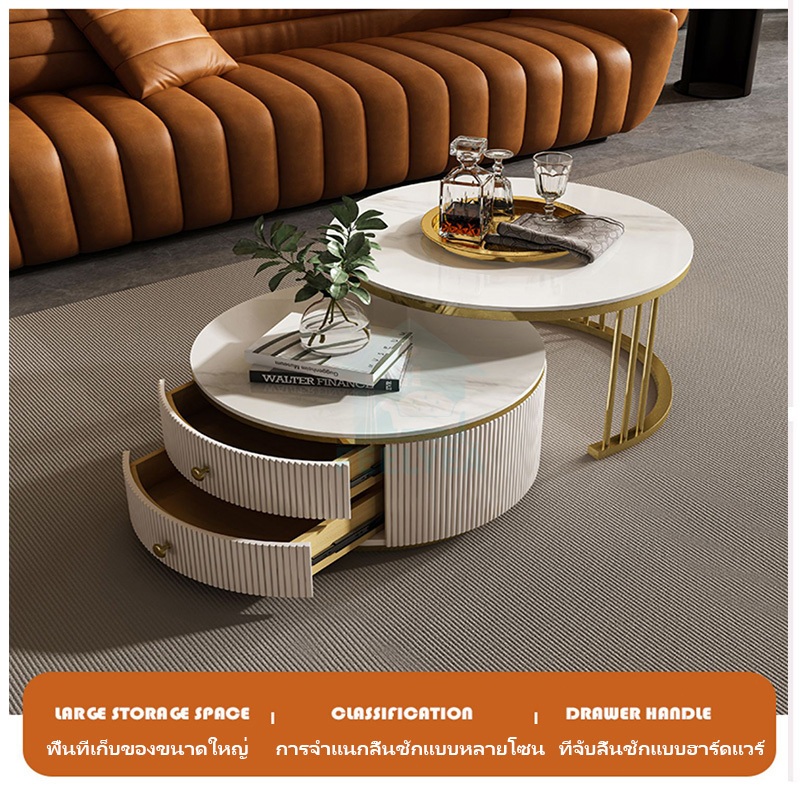 🌷พร้อมส่ง+COD🌴2in1โต๊ะกาแฟ ชุดโต๊ะกาแฟ โต๊ะกลาง โต๊ะกลางโซฟา 80&60CMโต๊ะกลางโซฟาเซต ลายหินอ่อน/3Cกระจกนิรภัย+ขาเหล็ก my - รูปที่ 4