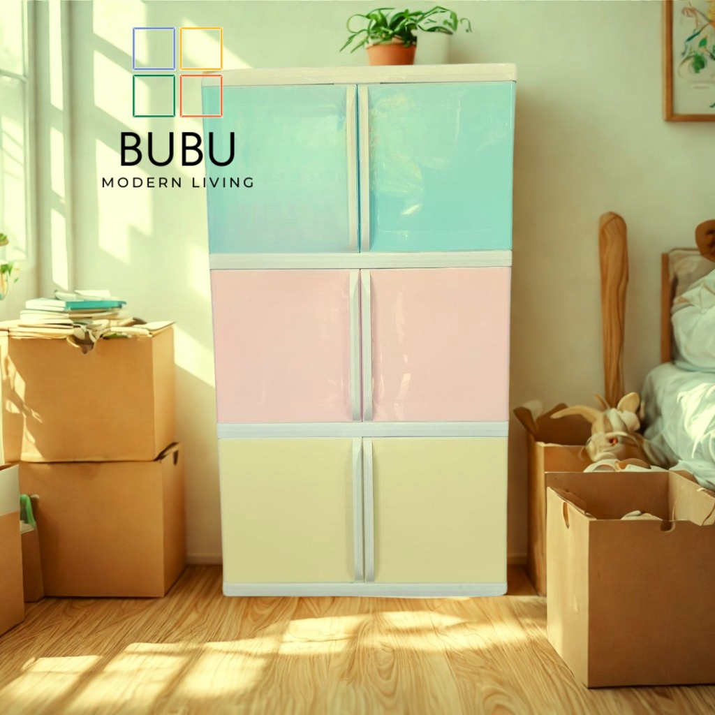 ตู้พลาสติกน็อคดาวน์อเนกประสงค์ 3ชั้น/4ชั้น รุ่น COLOR VID S3 | มือจับข้าง + ฝาสวิง | สีPastel | แข็งแรง กันน้ำ กันปลวก