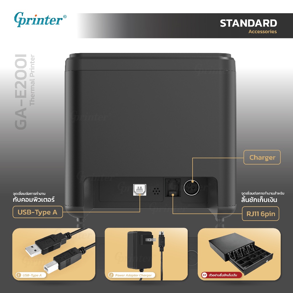 Gprinter เครื่องพิมพ์ใบเสร็จ รุ่น E200i เครื่องพิมพ์สลิปความร้อน ปริ้นเตอร์ กระดาษใบเสร็จ รองรับ USB Thermal Printer