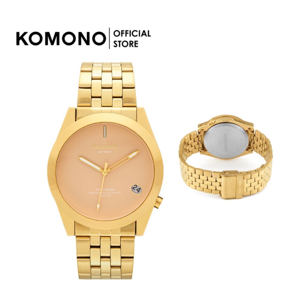 KOMONO Watch Ray Chroma Estate Gold Marshmallow นาฬิกาผู้ชาย บอกวันที่ สายโลหะ หน้าปัดสีเนื้อ