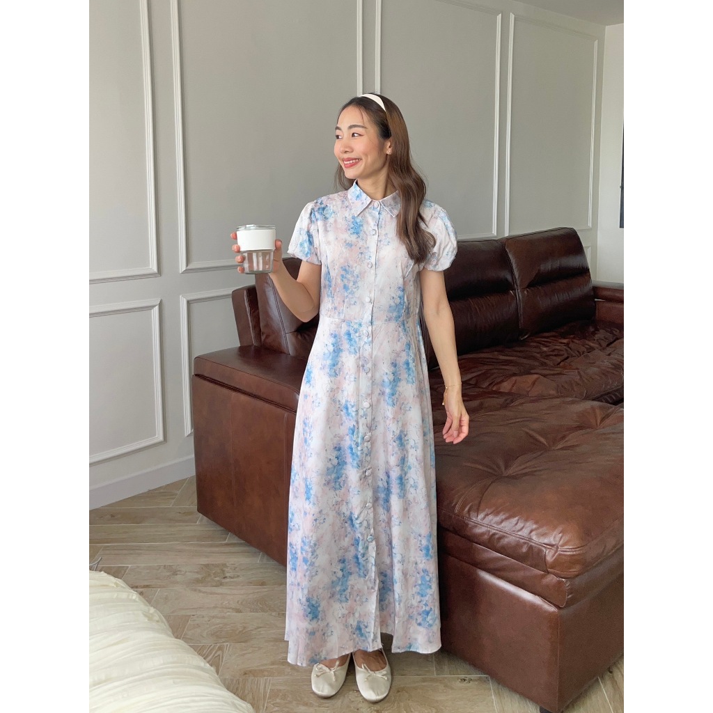 CHAWY cute sweet dress 🥐🌷 C4264 เดรสยาวมินิมอล เดรสยาวทำงาน