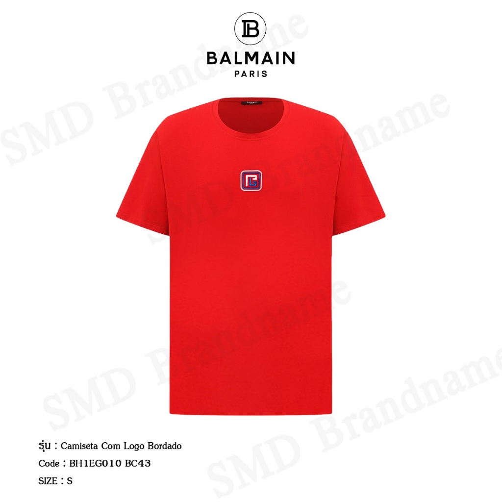 Balmain เสื้อยืดคอกลม รุ่น Camiseta Com Logo Bordado Code: BH1EG010 BC43