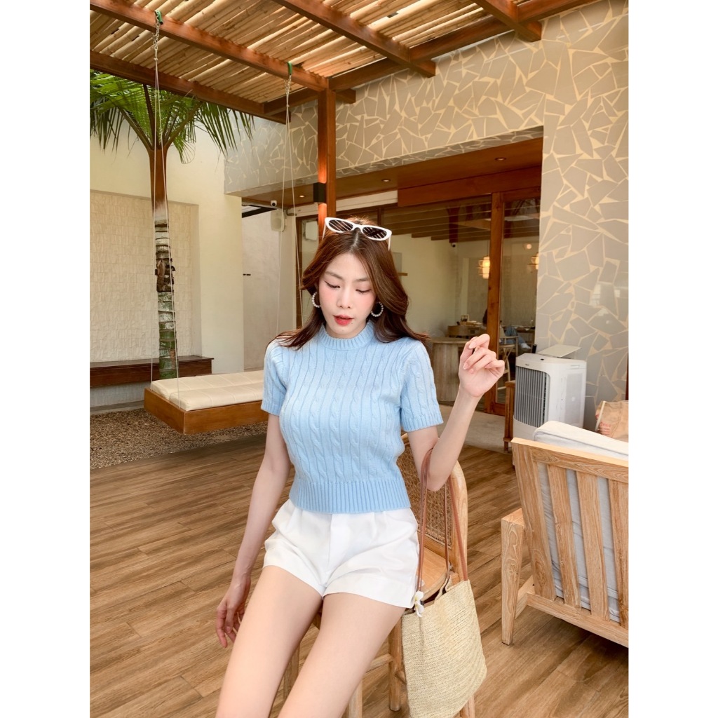 BY IRA Penny Top เสื้อถักไหมพรม ถักลายเปีย ผ้าไหมพรม รูปที่ 7