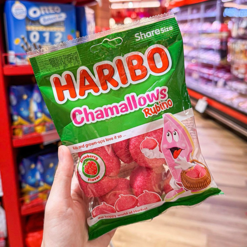 HARIBO CHAMALLOWS RUBINO 70g. ฮาริโบ้ มาร์ชแมลโลเคลือบน้ำตาลกลิ่นสตรอเบอรรี่