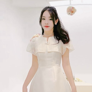 [LISA] A0921 ชุดเดรสกระโปรงคอกลมแขนตุ๊กตาดีเทลแต่งเข็มกลัดผี…