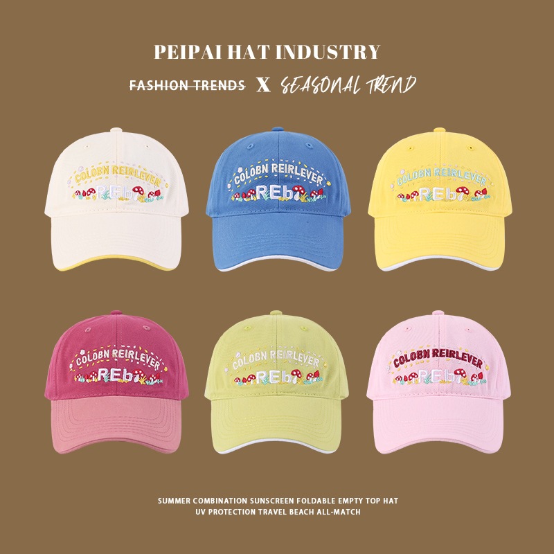 หมวกเบสบอล แบบนิ่ม ปักเห็ด สไตล์เกาหลี 6 สี - รูปที่ 2