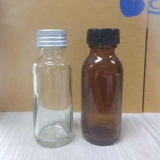 [TG489/W510](แพ็ค 24 ใบ) ขวดแก้วสีชา/ใส 30 มล พร้อมฝาและจุกใ…