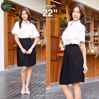 กระโปรงนักศึกษา กระโปรงพลีท❗️มีกระเป๋า❗️จีบเล็ก (ความยาว 16"-40") | กระดุมทอง ชุดนักศึกษา