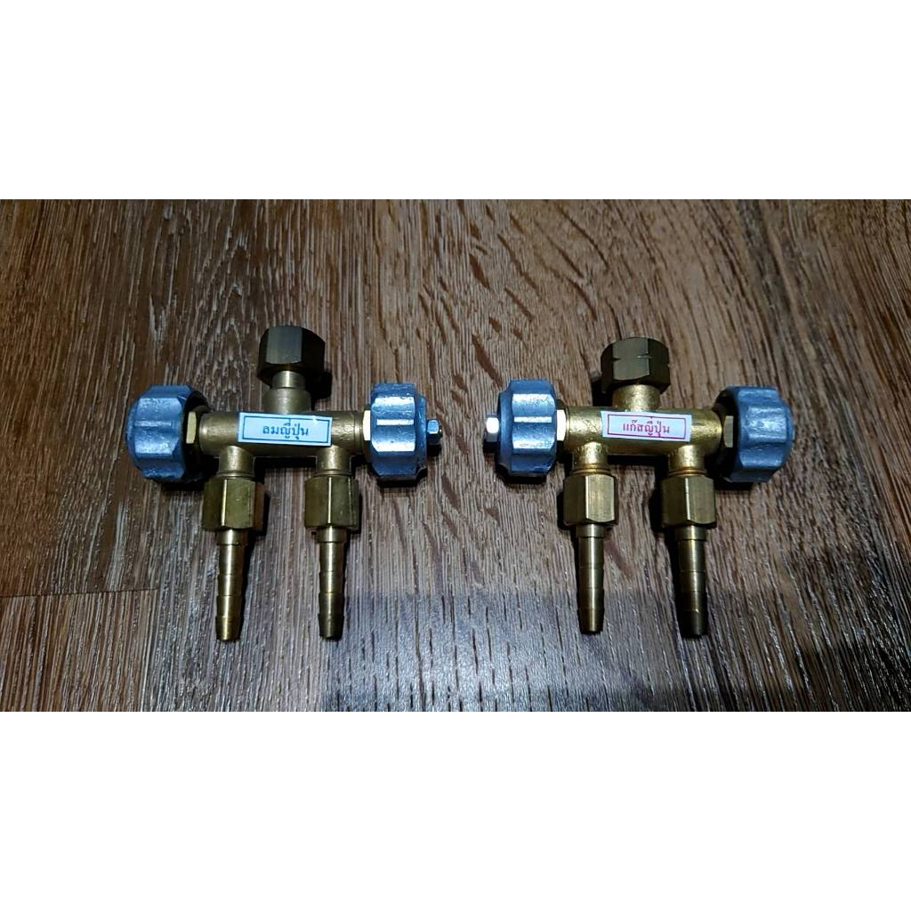 สามทางแยกลม / แก๊ส เกลียวญี่ปุ่น M16x1.5 ทองเหลืองแท้ วาล์วสามทางแยก สายลม Straight Three OX Connect