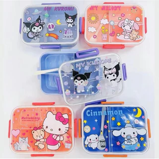 กล่องข้าวเด็ก กล่องใส่อาหาร 3 และ 4 ช่อง ลายการ์ตูน พร้อมช้อน (พร้อมส่ง)