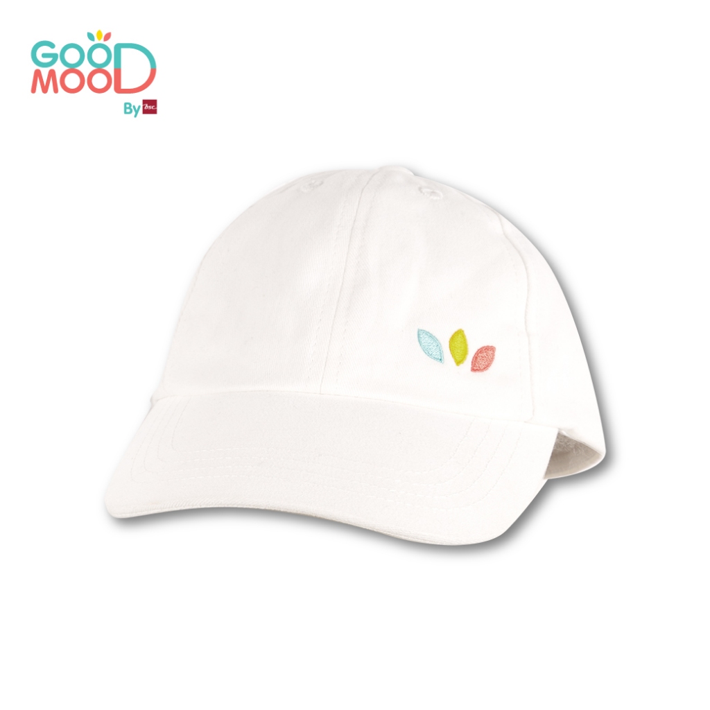 Good Mood by bsc หมวกแก๊ปปักโลโก้ GOOD MOOD ด้านข้าง สีออฟไวท์ ไซซ์ XL สำหรับเด็กอายุ 6-8 ปี ผ้าทวิล