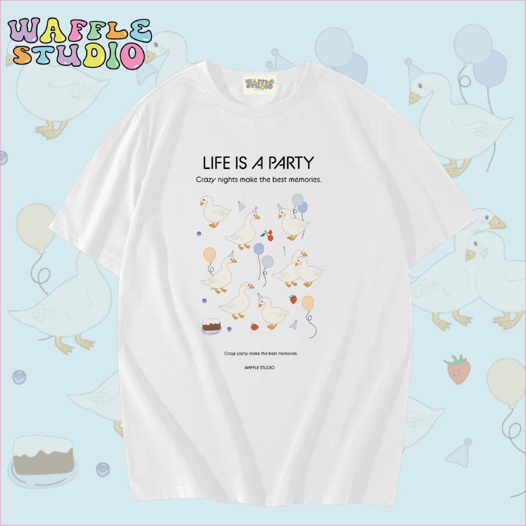 [ ส่งฟรี 🔥 ] WS0052 เสื้อยืดโอเวอร์ไซส์ เสื้อยืดเกาหลี ผ้าคอตตอน100% เสื้อยืดน่ารักๆ WAFFLE STUDIO