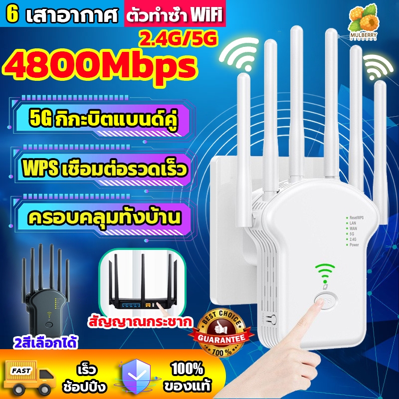 [NEW] 2.4Ghz ตัวขยายสัญญาณ 6เสาอากาศขยาย ครอบคลุมสัญญาณ500㎡ 1200Mbps เชื่อมต่อรวดเร็ว กิกะบิตแบนด์คู่ wifi repeater