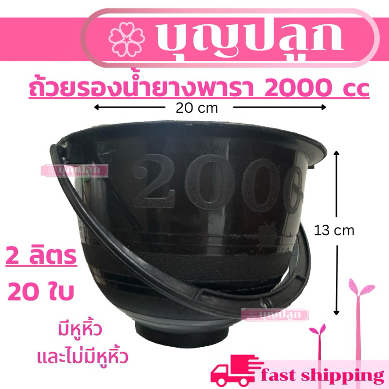 ถ้วยพลาสติสีดำ รองน้ำยางพารา 2 ลิตร  set 20 ใบ
