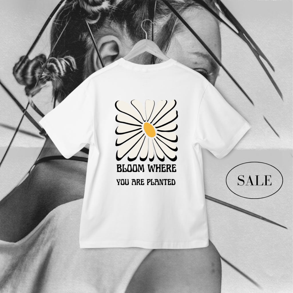 BEYOND9 | เสื้อยืดOversize สีขาว ลายDaisy