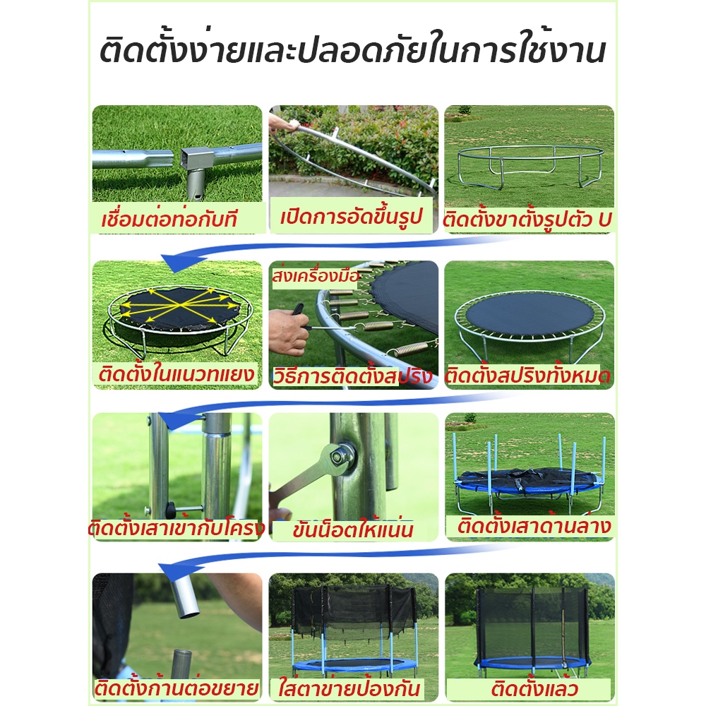Brightever แทรมโพลีน ขนาด5-12 ฟุต สปริงบอร์ด แทรมโพลีนเด็ก มีบันได อัพเกรดสปริงแข็งแรง มีความยืดหยุ่นสูง - รูปที่ 6