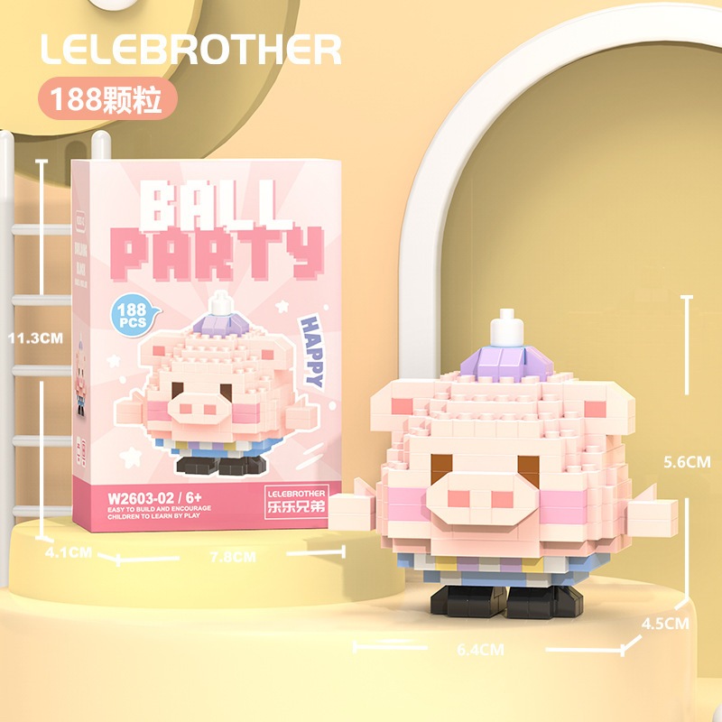 หน่วยการสร้างเด็ก, บล็อกสัตว์น่ารัก, DIY, หน่วยการสร้าง 3 มิติ, เป็ดสัตว์การ์ตูน, ลิง, ลูกหมู, ของเล่นปริศนาเด็ก ราคา ถูกที่สุด ดีลบีเคเค แกลเลอรีภาพที่ 6