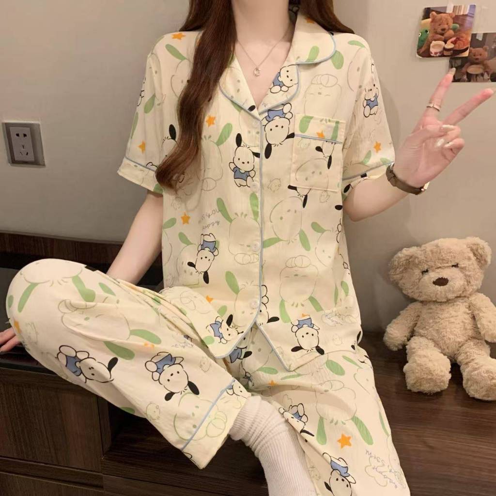 ชุดขอนผู้หญิงแขนสั้นขายาว ผ้าไหมญี่ปุ่นนิ่มใส่สบาย  สินค้าพร้อมส่ง รุ่น16