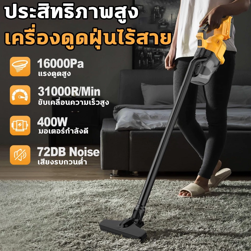 🌀ลมแรงมาก🌀5in1 เครื่องดูดฝุ่นไฟฟ้าไร้สาย 1200W 21V เครื่องดูดฝุ่นไร้สาย พลังสูงแบบมือถือ Lithium-ion Vacuum Cleaner thumbnail 5