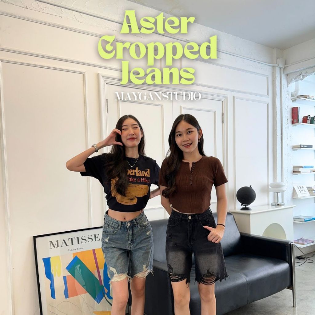 MAYGAN studio กางเกงยีนส์ขาสั้น 3 ส่วน เมแกน Aster Cropped Jeans เอวสูง แต่งขาด