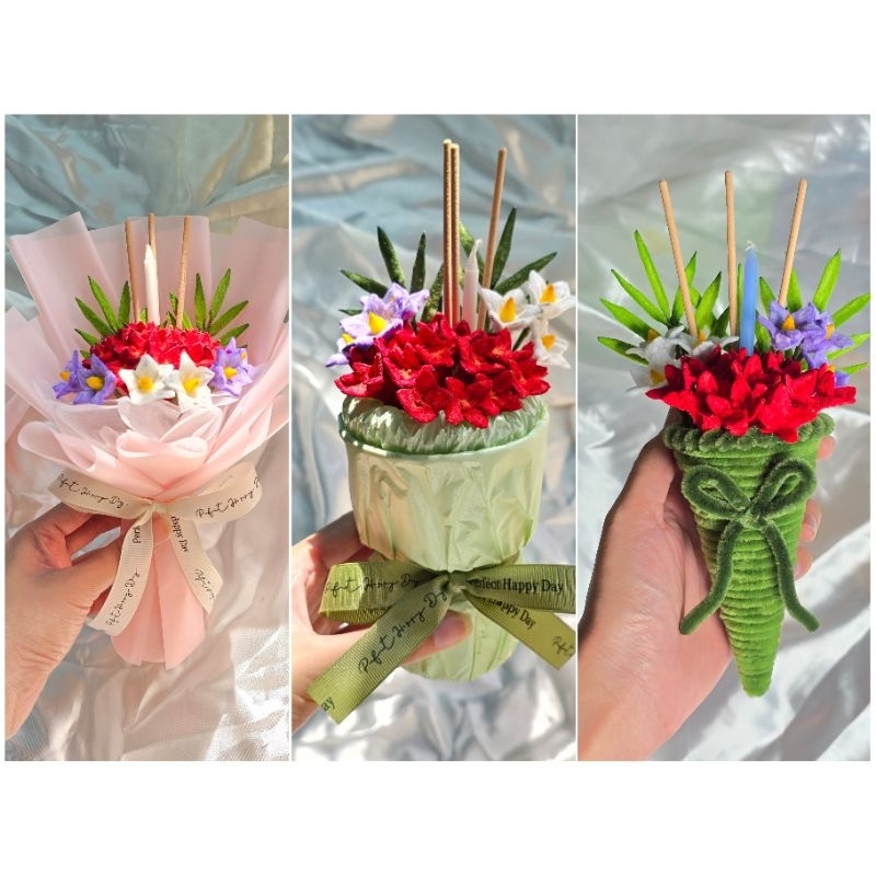 ดอกไม้ไหว้ครู  จากลวดกำมะหยี่​ งานประดิษฐ​์ งานdiy ลวดกำมะหยี่​