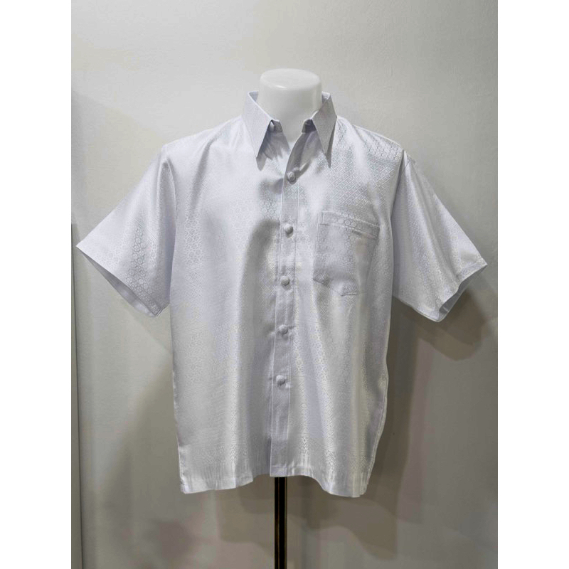 เสื้อผู้ชายลายไหมแพรวา No.16 (สีขาว)(คละลาย)(สอบถามรายละเอียดไซส์ทางแชทได้เลยค่ะ❤️)