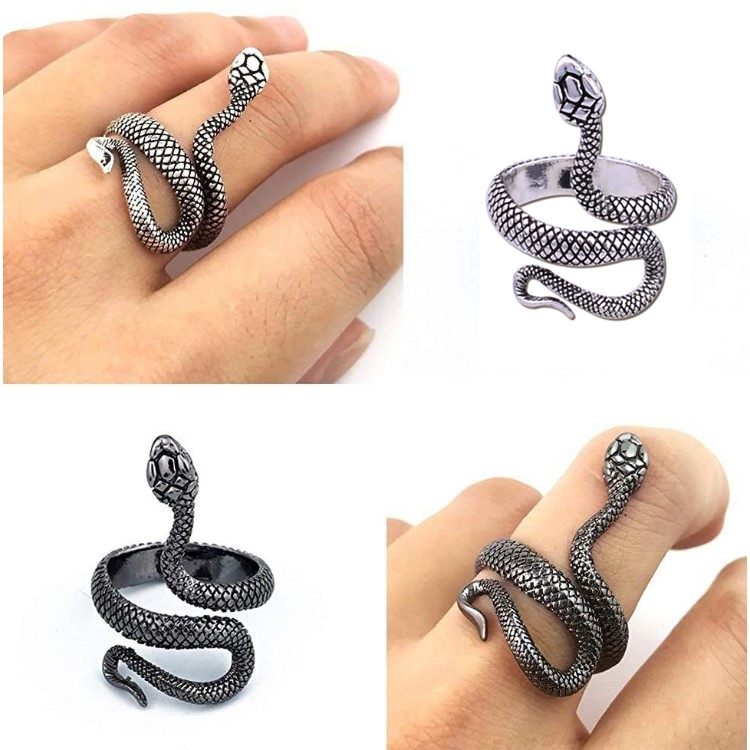 แหวน ปรับขนาดได้ Retro Silver-Plated Paint Snake Ring Unisex Multi-color Opening Adjustable Cobra Animal Ring