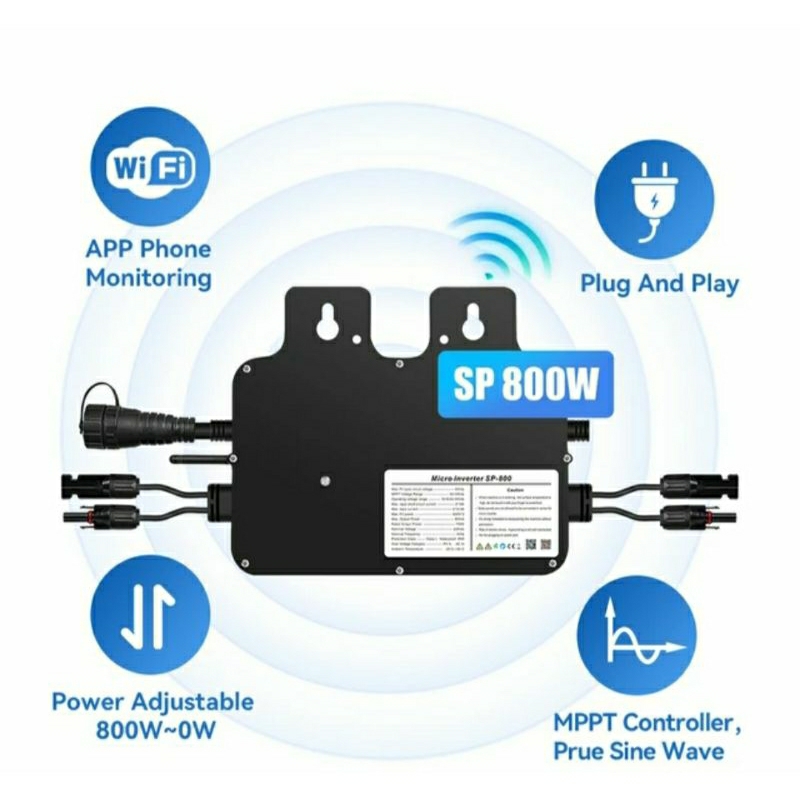 ไมโครอินเวอร์เตอร์ รุ่น SP -800 เชื่อมต่อ Wifi รองรับแผงไม่เกิน 400wx2 และสามารถปรับค่่ากำลังไฟ(W)ขาออกได้ผ่านแอปมือถือ