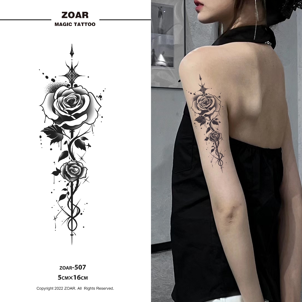 COD⚡แทททู ZOAR-507🚛Magic tattoo สติ๊กเกอร์รอยสัก กันน้ำ ยันต์ห้าแถว รอยสัก ลายสัก 15 วัน สีดำ