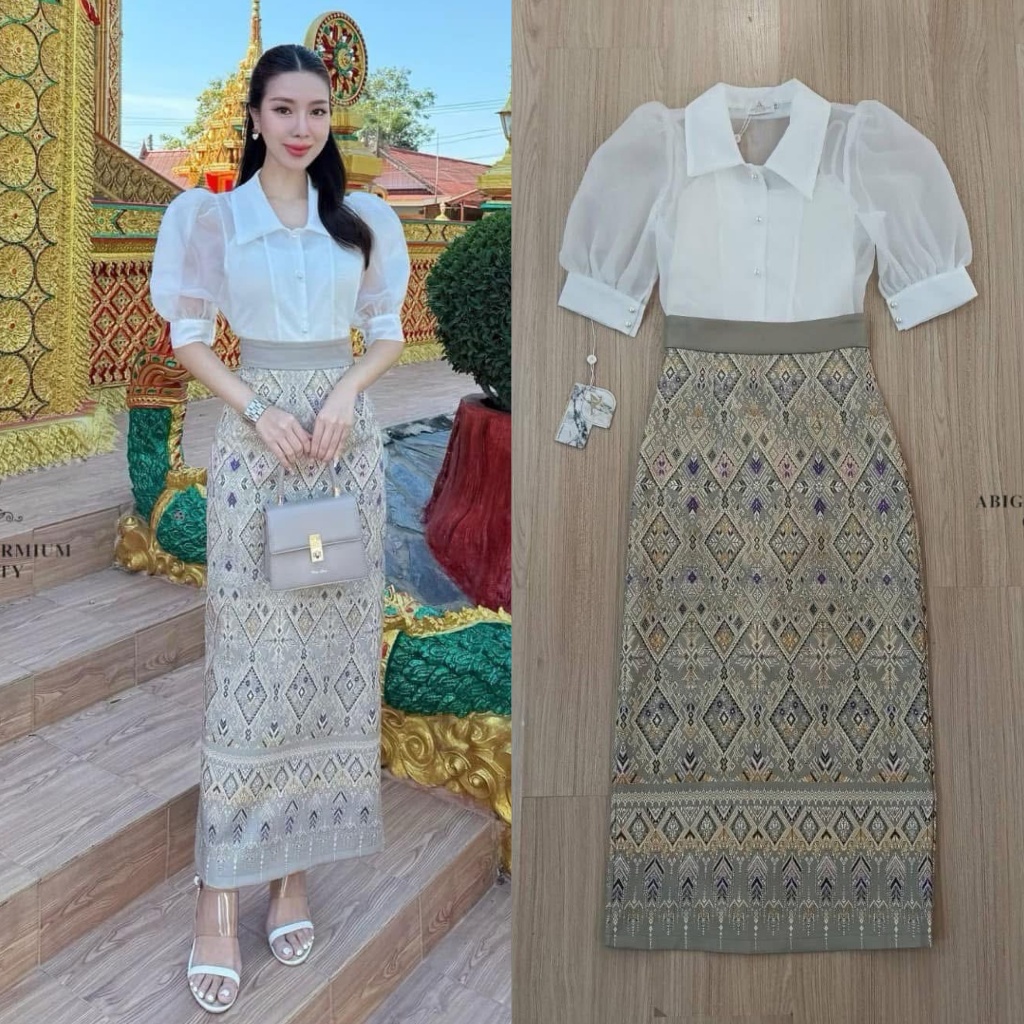 ❣️พร้อมส่ง📌 Abigail ชุดไทย เสื้อ+กระโปรง+ซับใน ใส่ออกงาน งานบุญ งานบวช แฟนนาค งานแต่ง